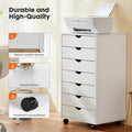JHK 7 Drawer Chest Dressers Nightstand Storage Cabinet Wooden File Office Mobile Cabinet Wheels Living Room Organizer Rolling