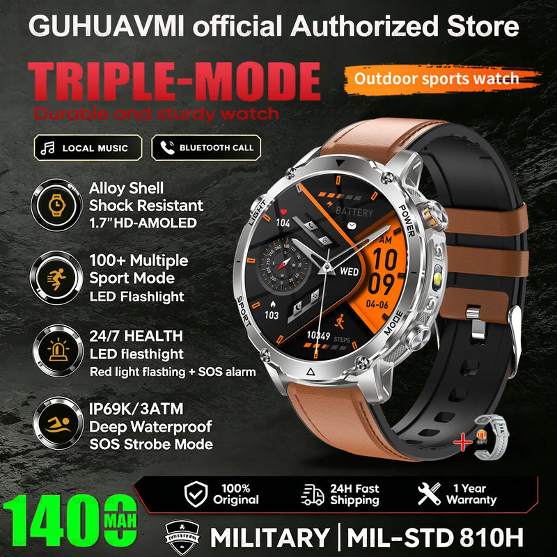 New 1400mAh Battery Sports Smart Watch 1.7” SOS+Flashlight Exercise Record Bluetooth Call Waterproof Health Watch For Android iO