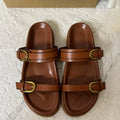 Women's Flat Slide Sandals Double Strap Buckle Premium Soft PU Leather Open Toe Casual Summer Beach Slippers 2026