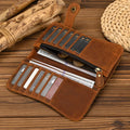 Men's Vintage Crazy Horse Leather Chain Wallet Genuine Leather Bifold Long Wallet Snap Card Holder Purse Zipper Coin Rfid Pocket