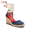 Women's High Heels Summer Espadrillle Platform Wedge 2025 Sandals Closed Toe Ankle Strap Lace up Beach Vacation Party 8cm