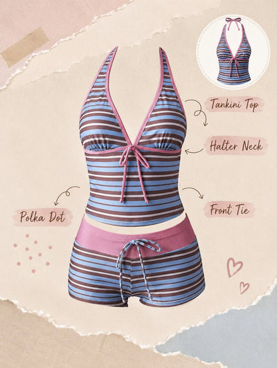 Women Bikinis Set Vintage Striped Floral Tankini Swimsuit | SAMAG