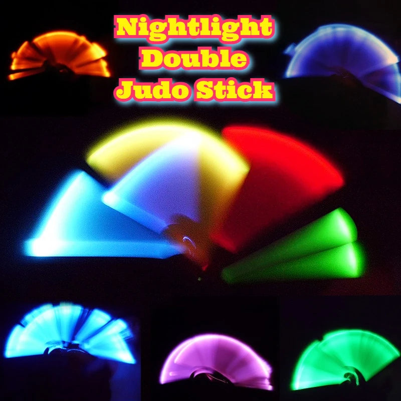 Glow Dark Nunchaku Dual Section Staff Rainbow Fluorescent Performance Training Light Up Vibration Sensor Switch Durable Anti New