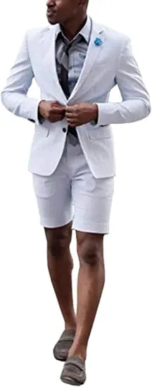 2 Pieces  Men's Casual Suit Single Breasting  Lapel Groomsmen with Short  for Wedding (Blazer+Pants)