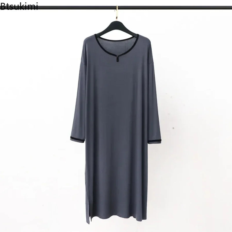 2026 Spring Summer Men's Modal Robes Pajamas Shower Mid-long Knee Length Thin Bathrobe Loose Plus Size Man Homewear Sleep Dress