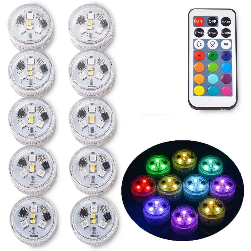 Mini Submersible LED Lights Small Underwater Tea Lights Candles Waterproof with Remote Battery Operated for Home Party Wedding