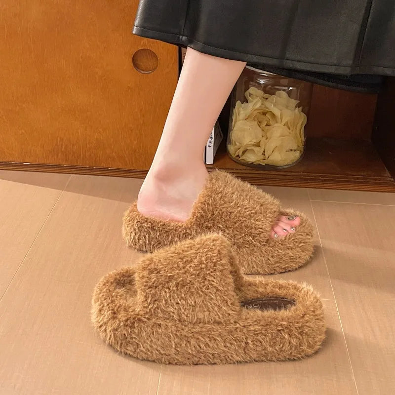 Winter New Simple Style Round Toe Women's Cotton Slippers 2026 Fashion Solid Color Open Toe Thick Soled Casual Women Shoes