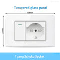 White Tempered Glass Italy USB Type C Smart Fast Charging Wall Socket Plugs Schuko Light Switch Panel Chile TV Sat Computer CAT6