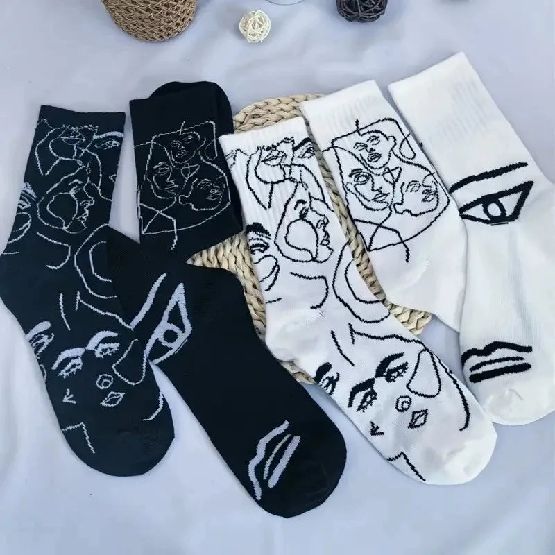 6 Pairs Line Patterns Both Men Women Fashionable Mid Tube | SAMAG