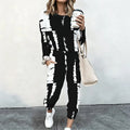 Women 2 Piece Tracksuit Set Print Long Sleeve Crew Neck Top And Jogger Pants Casual Streetwear Outfit With Pockets