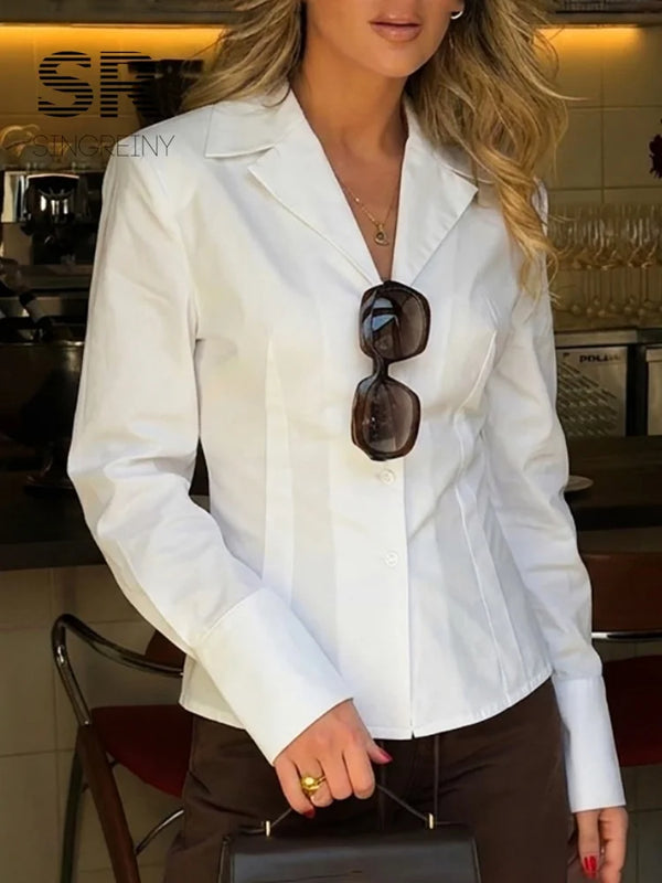 SINGREINY Solid Edgy Long Sleeves Cotton Shirts Women - View 6 | SAMAG