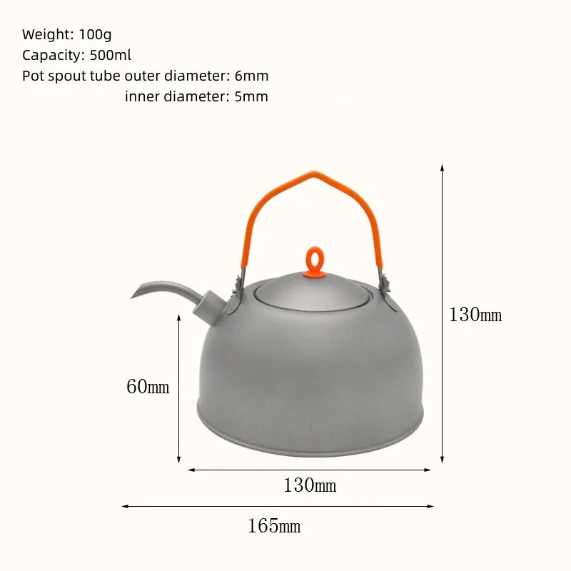 0.5L Titanium Pour Over Coffee Kettle with Removable Spout, Lightweight Camping Tea Pot for Boiling Water Hiking Backpacking