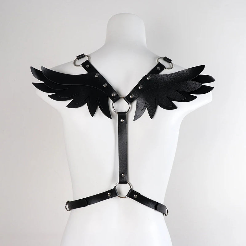 Women Punk Angel Wings Body Chest Harness Waist Belt Suspenders for Rave Festival Roleplay Costume - Visuel 6 | SAMAG
