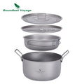Boundless Voyage Camping Cooking Pot Multifunctional Titanium Steamer Soup Pot Frying Pan Set with Lid Outdoor Mess Kit Ti2057C