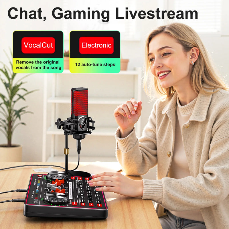 Tenlamp G3 Podcast Equipment Bundle Kit, Studio Sound Card Audio Mixer with Dynamic Condenser Wireless Mic, DJ Mixing Station Voice Changer for PC Smartphone Gaming Streaming Singing Recording YouTube