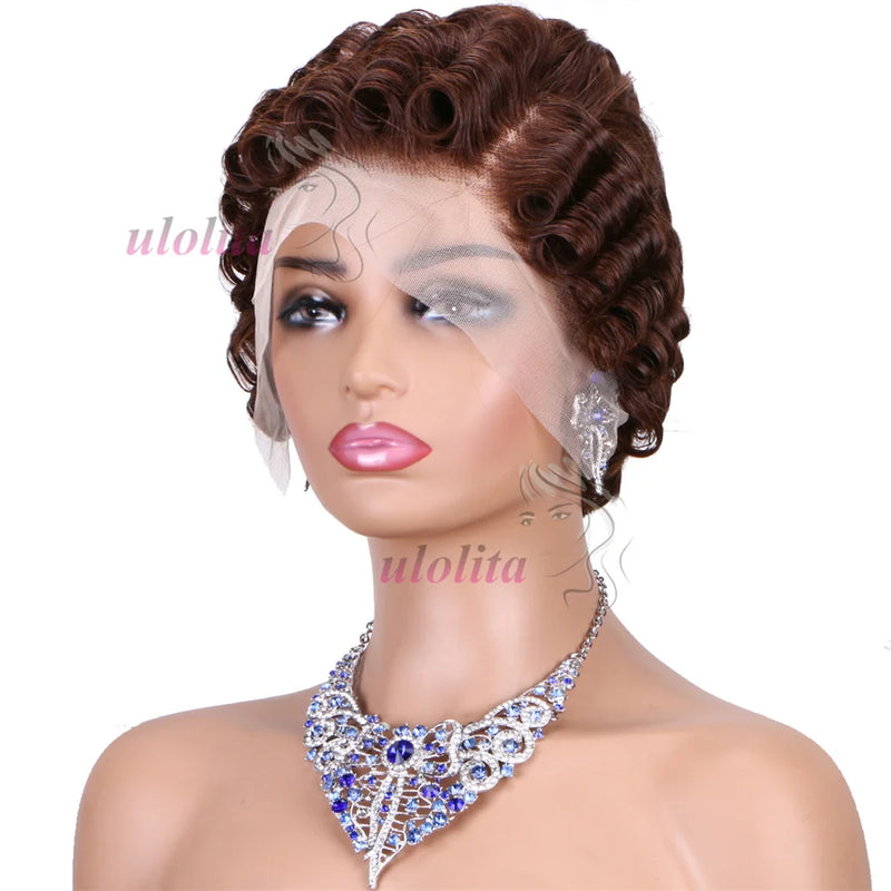 613 Blonde Pixie Cut Short Bob Loose Wave Human Hair Wigs Chocolate Brown Short Bob 13x4 Transparent Lace Front Wigs Preplucked