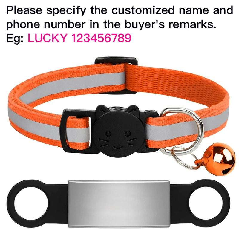 Customized Pet Collar Reflective Cat Collars Free Engraved Puppy Kitten Pet ID Nameplate Necklace With Bell Anti-lost For Cats