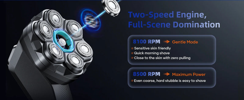 Kensen S32 Electric Head Shaver for Men 7D Floating Cutter USB-C Rechargeable 8100/8500 RPM IPX6 Waterproof Magnetic Head Razor