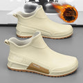 Men's Winter Fleece Lined Short Rain Boots Waterproof Non Slip Work Kitchen Safety Black Rubber Boots Thickened Shoe Bottom