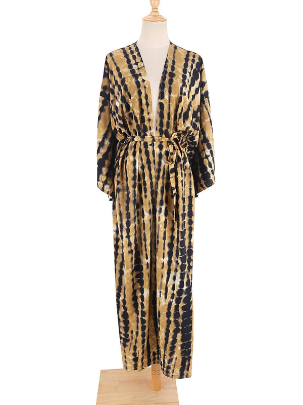 Bikini Cover Up Tie Dye Printed Swimsuit Cape Pareo Bohemian Beach Kimono Dresses Self Belted Bathing Suits Dropshipping