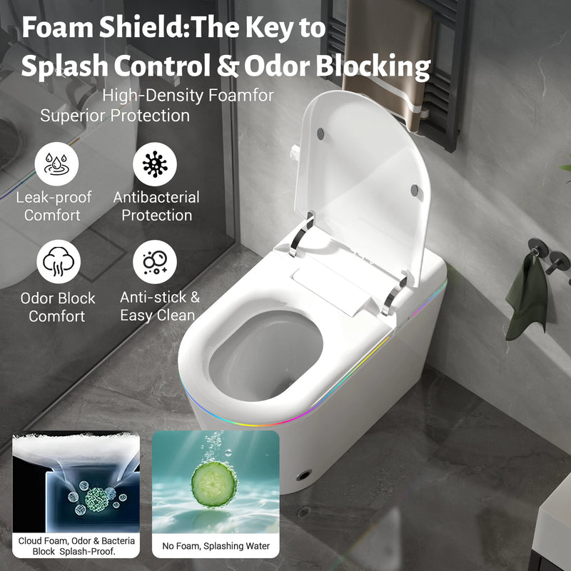 Smart Bidet Toilet Seat Heated Seat Self-Cleaning Nozzle Foam Shield Automatic Lid LED Display Remote Control for Kids Adults