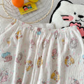 Cartoon Hello Kitty Summer Cardigan Lapel Women's Pajama Set Cloud Cotton Cute Printed Casual Loungewear Three-piece Set