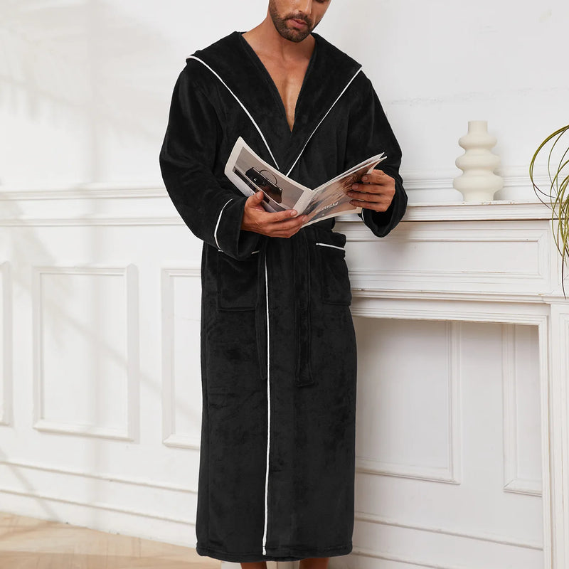 Winter New Arrival Men's Flannel Couple's Robes Men's Flannel Bathrobe Pyjamas Women's Coral Fleece Thickened Mid-Length Robe