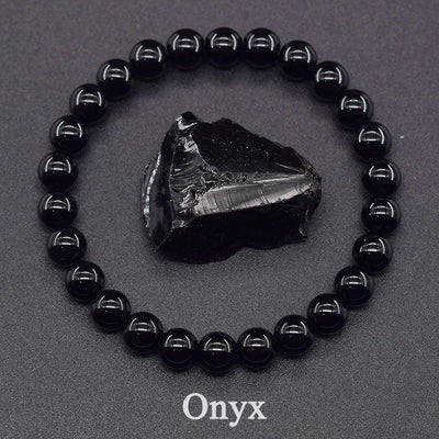 Classic Black Onyx Bead Bracelet for Men Natural Stone Shiny Obisidian Handmade Yoga Meditation Jewelry | SAMAG