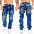 Men Jeans Solid Pockets Stretch Denim Straight Pants | SAMAG