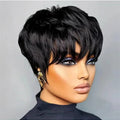 Ginger Orange Color Short Bob Wig with Bangs Peruvian Hair full machine made Short Pixie Cut Bob Wig Remy 100% Human Hair Wigs
