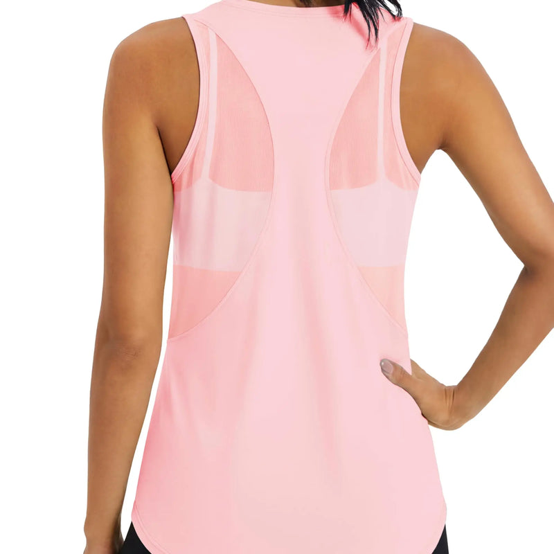 TACVASEN Womens Mesh Racerback Workout Tank Top Yoga Sleeveless Shirt High Low Curved Hem Quick Dry Breathable Athletic Vest