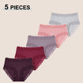 5PCS Seamless Cotton Fabric Panties Women Patchwork Lace Floral Underwear Elastic High Waist Briefs Sexy Female Lingerie S-XXL