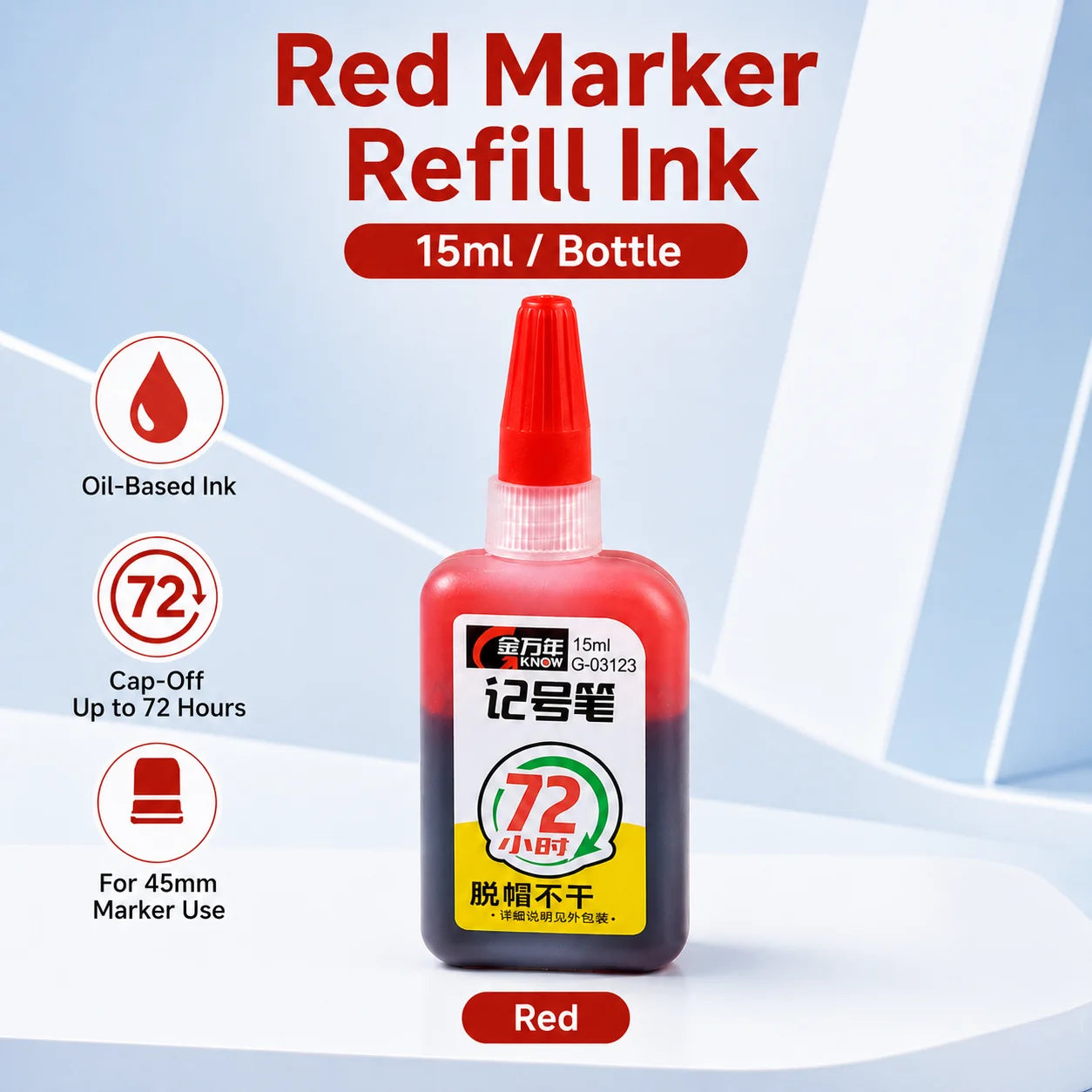 15ml 45mm Oil-Based Marker Refill Ink Cap off Feature Blue Red Black Color up to 72 Hours Durability for Business Supplies