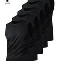 Men's Sports Vest Black 5-Piece Breathable Round Neck Slightly Elastic Fabric Pure Color Suitable for Spring, Summer and Autumn R