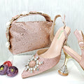 QSGFC 2026 New Fashion Purple Sandals Sequins Rhinestone Point Toe High Heels Slingback Women's Dress Women's Shoes & Bag Set