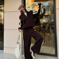 Women's Fashion Cotton Sport Tracksuit With Casual Pant Stripes Zipper Hoodies Cardigan High Waist Trouser 2 Piece Autumn Outfit
