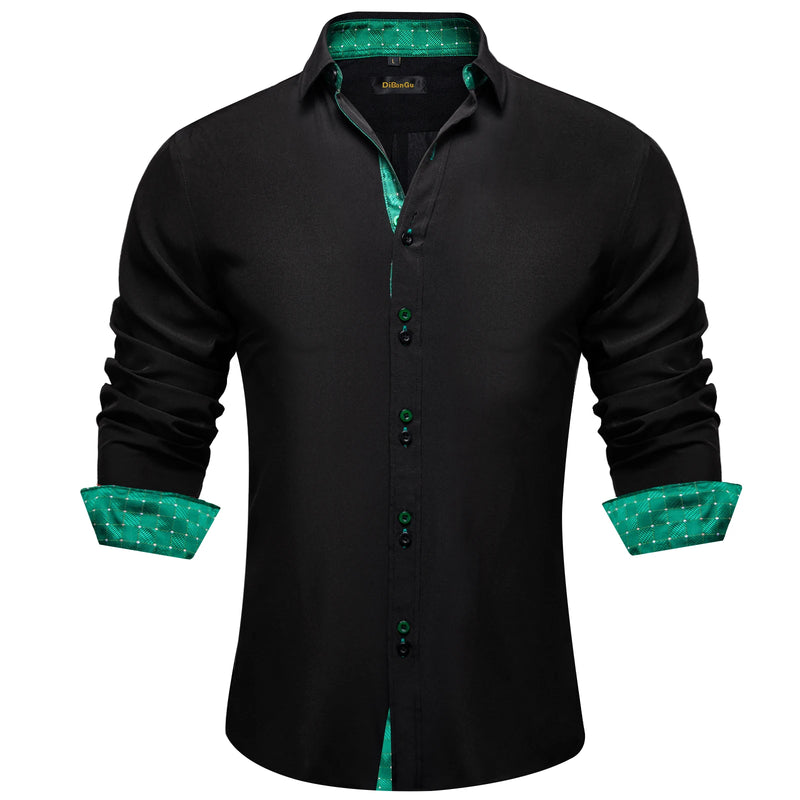 DiBanGu Men Shirt Long Sleeve Black Solid Red Paisley | SAMAG