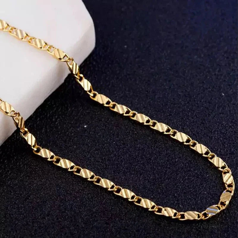 Fashion 18k Gold Necklace 2MM 16/18/20/22/24/26/28/30 Inch Side Chain For Women Men Jewelry 925 Silver - Visuel 2 | SAMAG