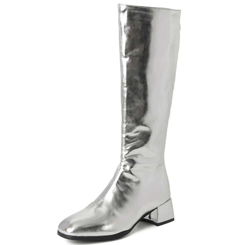 Women's Knee High Boots Winter Shoes 2024 Gold Silver Low Heeled Long Boot Ladies Party Footwear Shoes Large Size 45 Waterproof