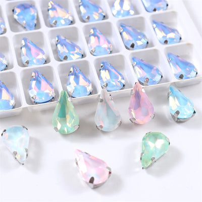 8x13mm Teardrop Crystal Sew On Rhinestone With Silver | SAMAG