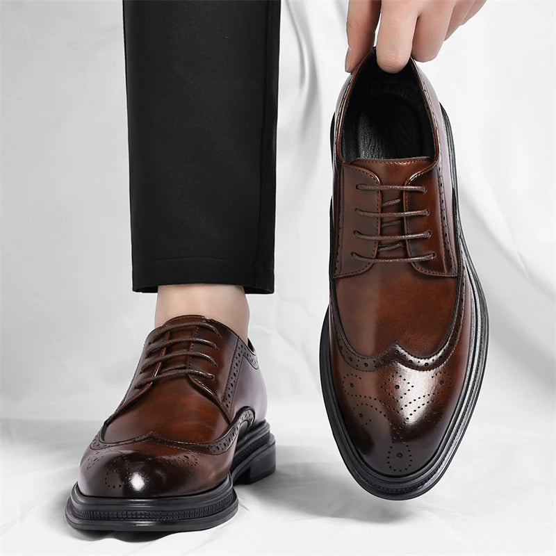 Men's Brogue Leather Shoes Fashionable Comfortable Business Formal Retro Derby Shoes UK Style Carved Floral Design-sjx26
