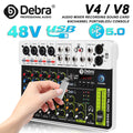 Debra V4/V8 Audio Interface Mixer Bluetooth 5.0 Phantom Power for Computer Studio Stage Band with Delay Replay Effects