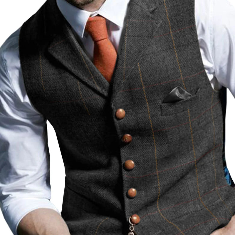 Men's Vests Tweed Suit Business Clothing for Men Striped Waistcoat Punk Vest Groomman Wedding Brwon Black Grey Jacket Bleazer