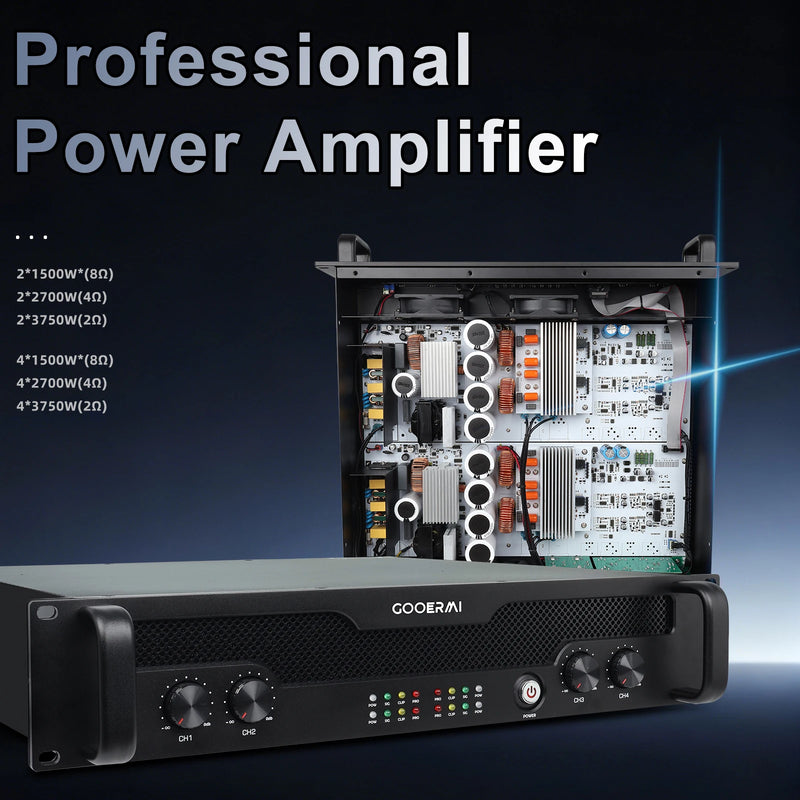 GOOERMI DAN415 Professional Power Amplifier 1500W 2/4 Channel Audio Amplifier 110V/220V DJ Stage KTV PA Sound System