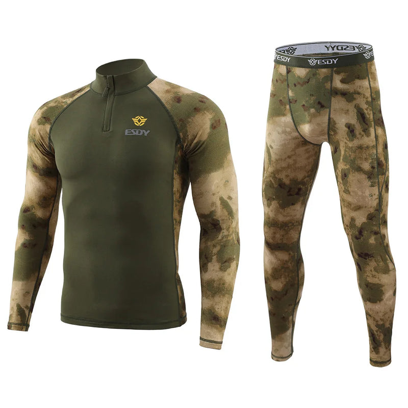 New Outdoor Sports Underwear Camo Training Long-Seeved Tops + Pants Suit Fitness Camping Army Hiking Hunting Underwear Clothes