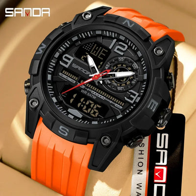 SANDA Electronic Quartz Sports Watches For Men Dual Time Display LED Luminous Digital Wristwatch With Week Date | SAMAG