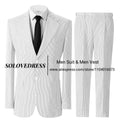 Men's Seersucker Striped Suits 2 Piece Slim Fit Summer Casual Pinstripe Suit for Men Wedding Grooms Blazer Jacket Pants Sets