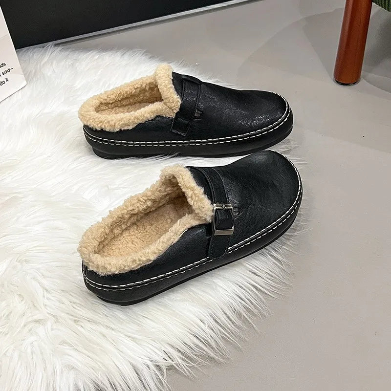 Teddy Fur Leather Birken Mules Woman Winter Warm Lambswool Slide Clogs Ladies Brand Design Casual Slip-on Plush Cotton Shoes