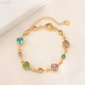 JOVO LOVE Colorful Lover Album Heart Crystal Bracelet for Women Stainless Steel Exquisite Metal Chain Bangles Popularity Jewelry