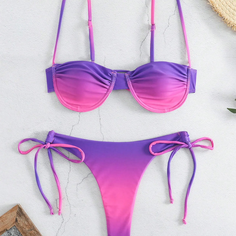 Sexy Tie Dye Print Push Up Bikinis Sets Two Pieces Side | SAMAG
